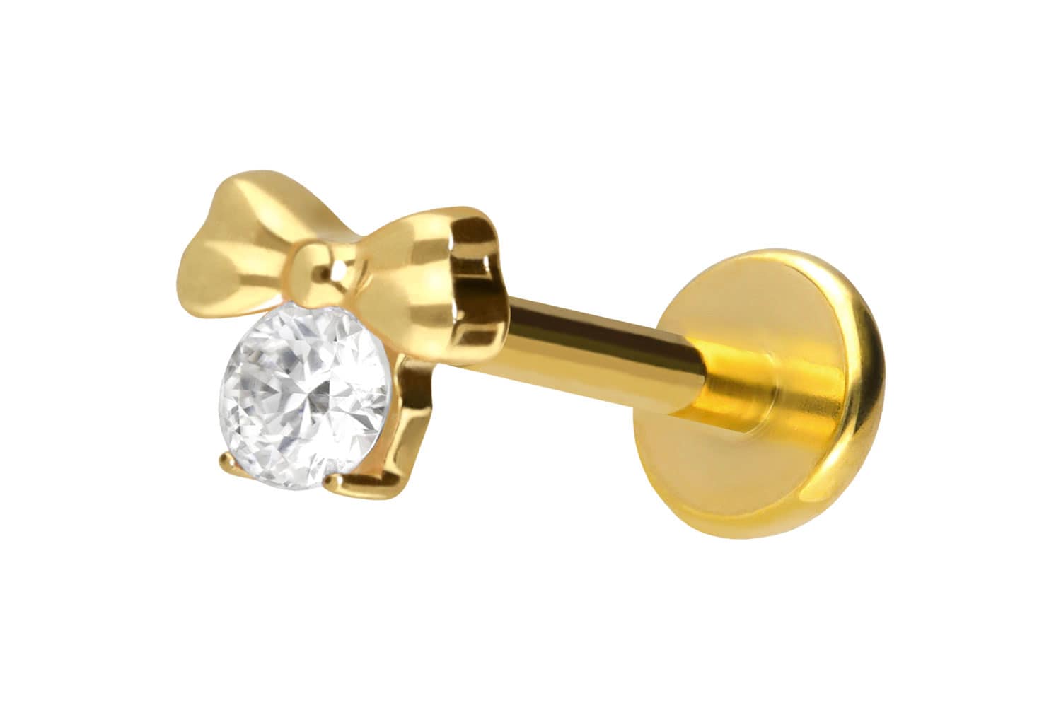 Titan Labret Piercing mit Push Fit SCHLEIFE + KRISTALL